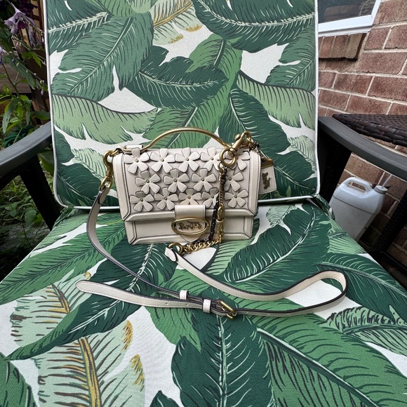 COACH 1941 RILEY Top Handle 22 FLORAL Appliqué Crossbody CHALK /Brass - Picture 2 of 14
